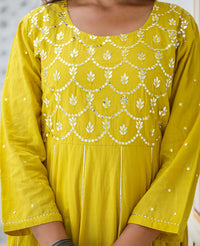 Thumbnail for Kaajh Women's Yellow Embroidered Ethnic Gown - Distacart