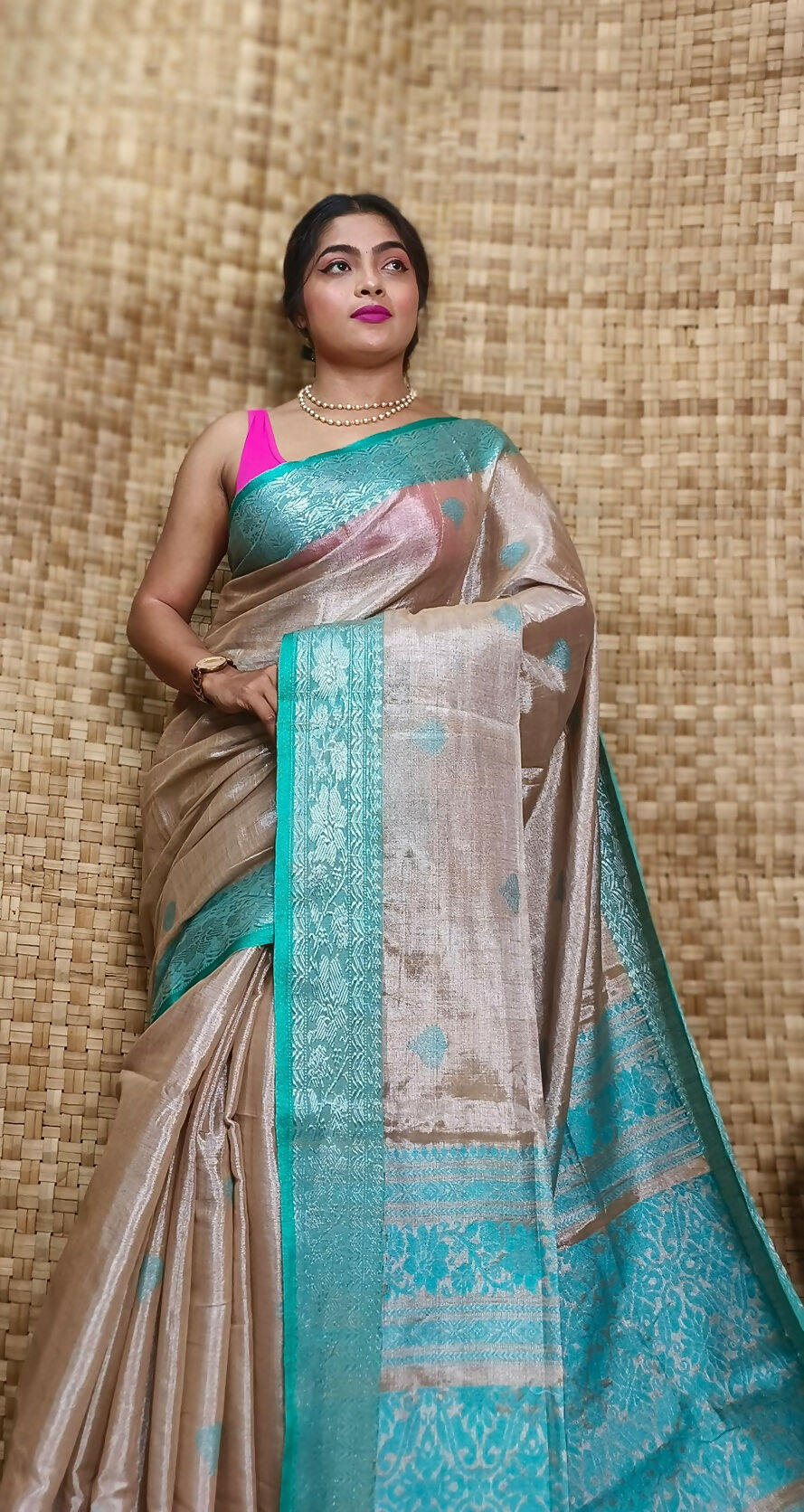 Exclusive Collection Light Coffee Beautiful Tissue Benarasi Saree - Dista