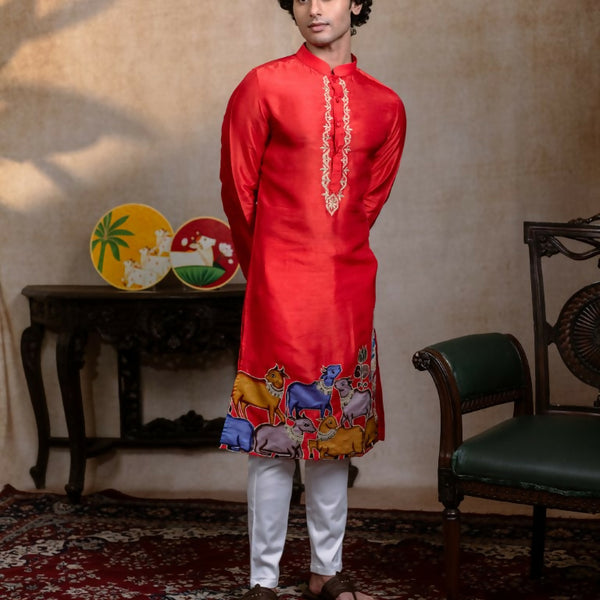 Falling Raw Silk Red Padma Gopala By Hilo Design