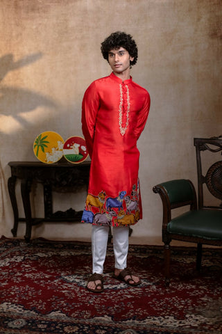 Falling Raw Silk Red Padma Gopala By Hilo Design