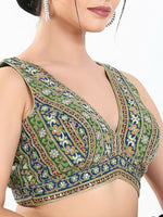 Thumbnail for Joban Fashion Green Multi Georgette Padded Blouse With V Neck Sleeveless - Distacart