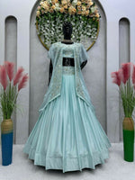 Thumbnail for Jyoti Fashion Women's Sky Blue Chinon Sequins with Thread Embroidered Designer Lehenga Choli with Shrug Set - Distacart