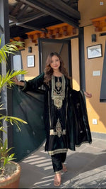 Thumbnail for Joban Fashion Black Velvet Sequence Embroidery Work Kurta Set