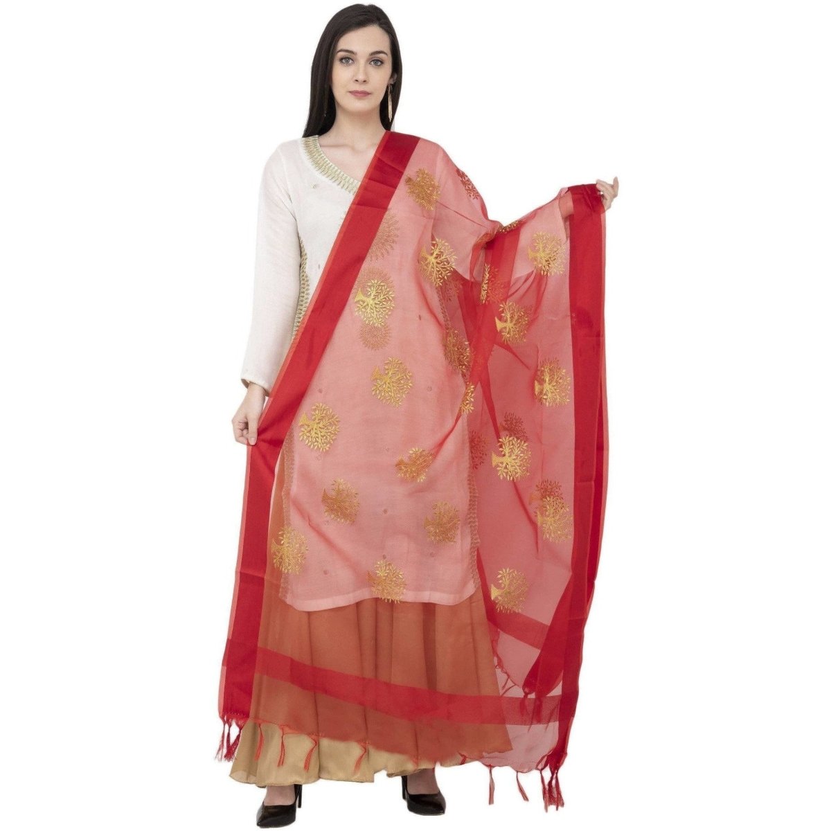 A R SILK TISSUE ZARI EMB. Fancy Dupatta Mehroon Color Dupatta or Chunni