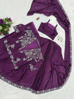 Thumbnail for Teeya Creation Wine Color Chinon Silk Wedding Wear Ready To Wear Saree With Koti - Distacart