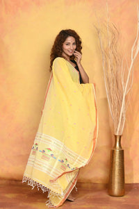 Thumbnail for Very Much Indian Handloom Pure Cotton Paithani Dupatta - Yellow - Distacart