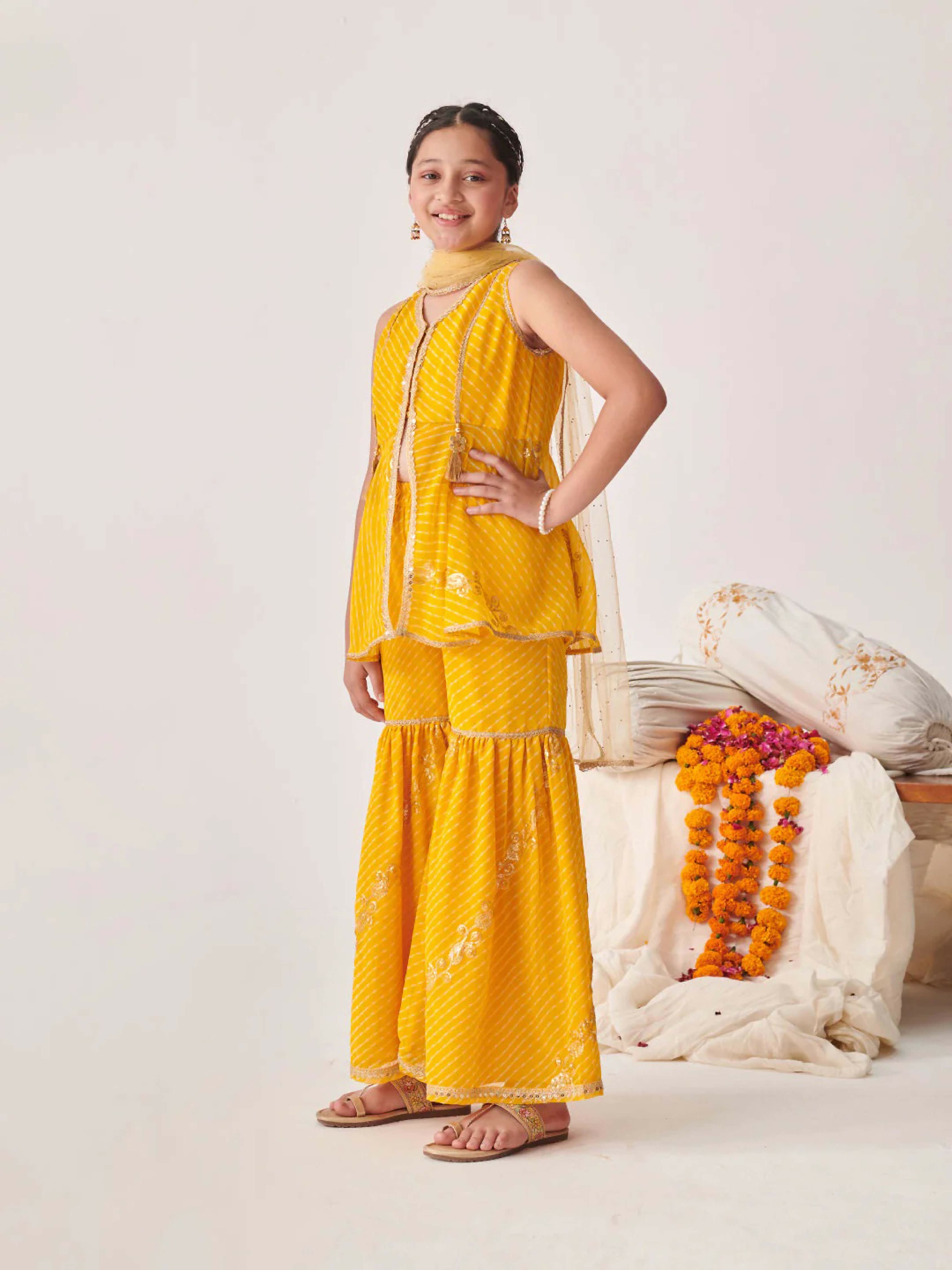 Joban Fashion Girl's Yellow Color Sharara Set