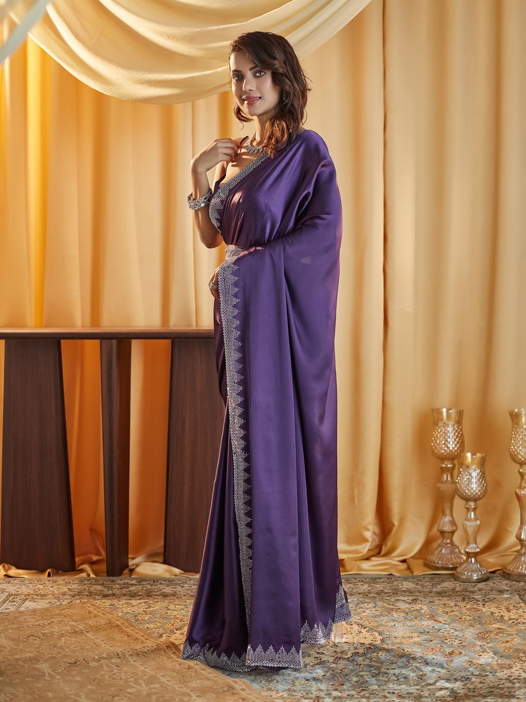 kasee Beads and Stones Satin Saree - Distacart