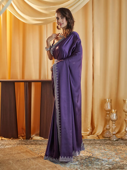 kasee Beads and Stones Satin Saree - Distacart