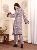 Thumbnail for Varanga Women Coffee Brown Printed Winter Straight Kurta With Printed Bottom - Distacart