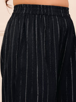 Thumbnail for Varanga Women Black Lurex A- Line Kurta With Trousers - Distacart