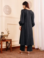 Thumbnail for Varanga Women Black Lurex A- Line Kurta With Trousers - Distacart