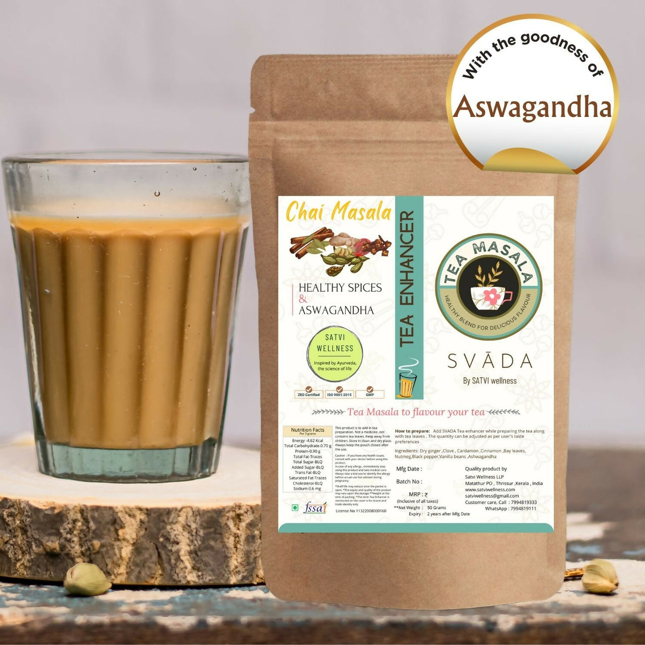 Satvi Wellness Tea masala with Ashwagandha | Ashwagandha tea mix | Satvi Tea enhancer - Distacart