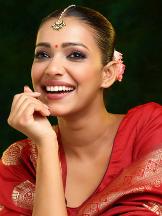 Ruby Raang Gold Polished Gold Kundan Maang Tikka