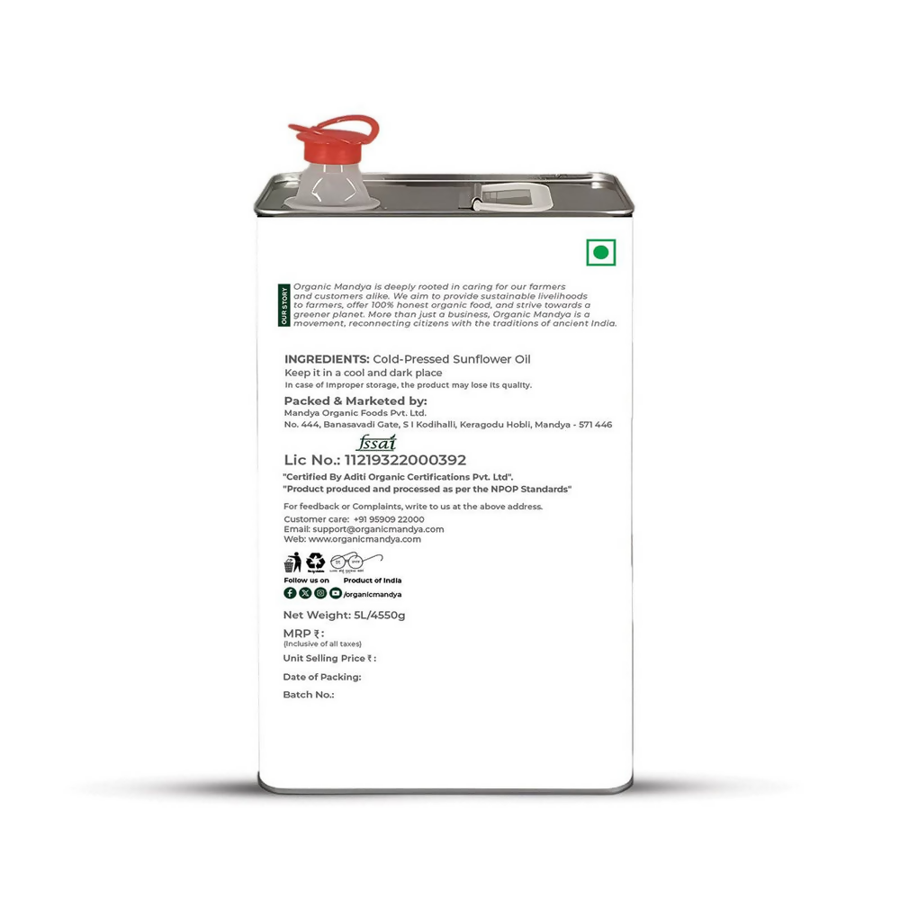Organic Mandya Sunflower Oil - Cold Pressed - Distacart