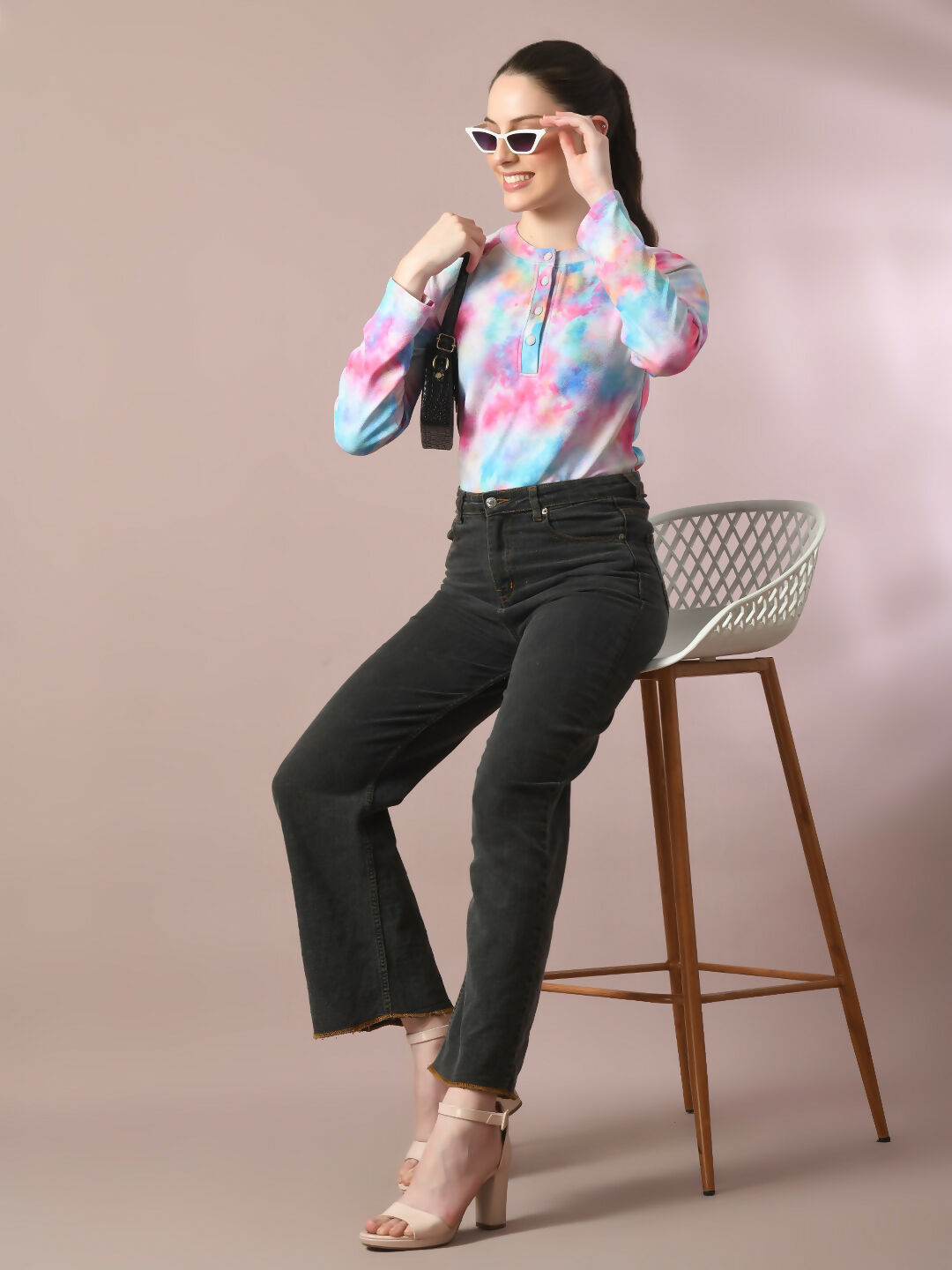 Myshka Women's Multi Embellished Raglan Sleeve Party Top - Distacart