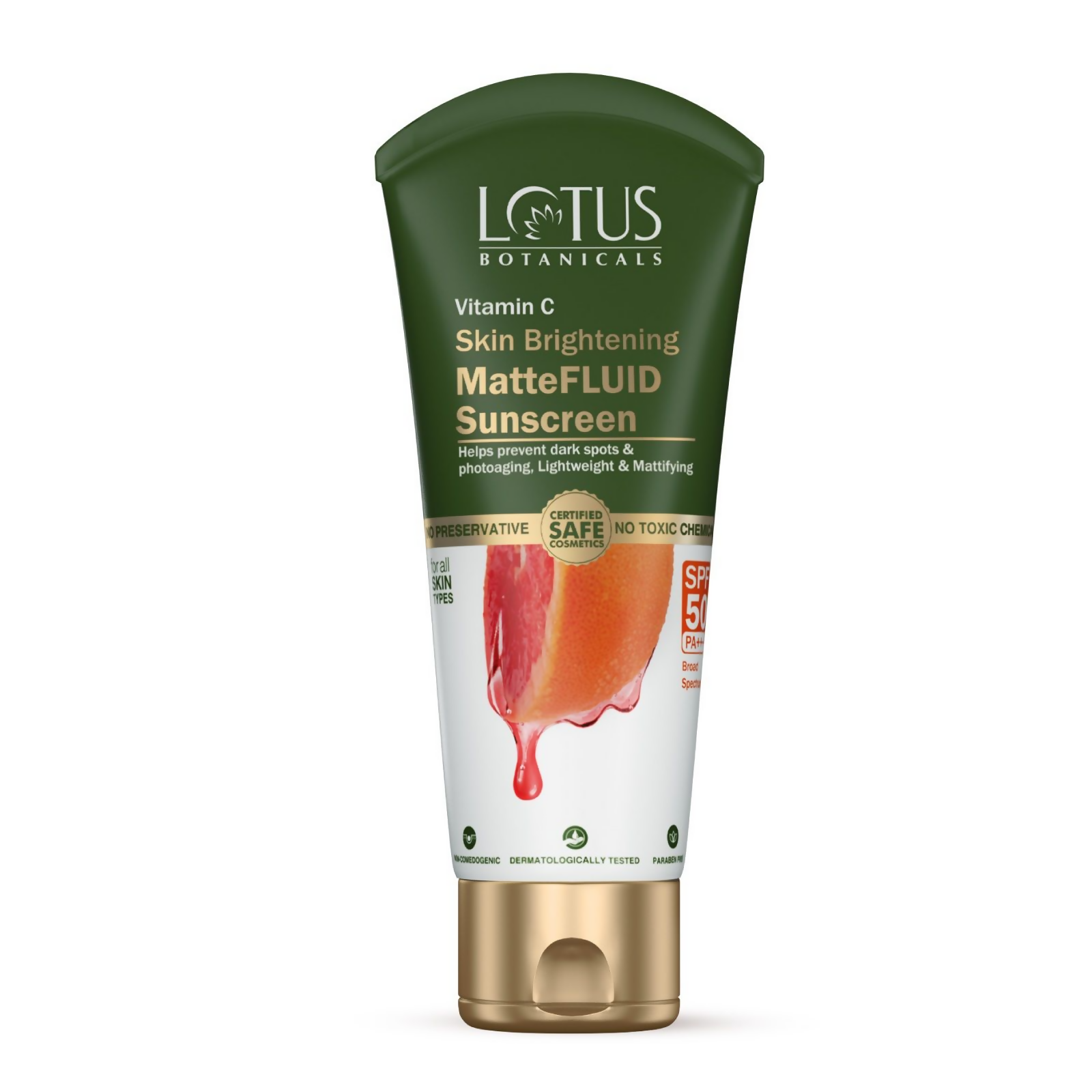 Lotus Botanicals 100x Vitamin C Matte Fluid Sunscreen, Sun Protect & Skin Brightening, SPF 50, PA+++ - Distacart