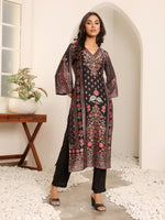 Thumbnail for Varanga Women Blue Floral Printed Straight Kurta Paired With Tonal Bottom - Distacart