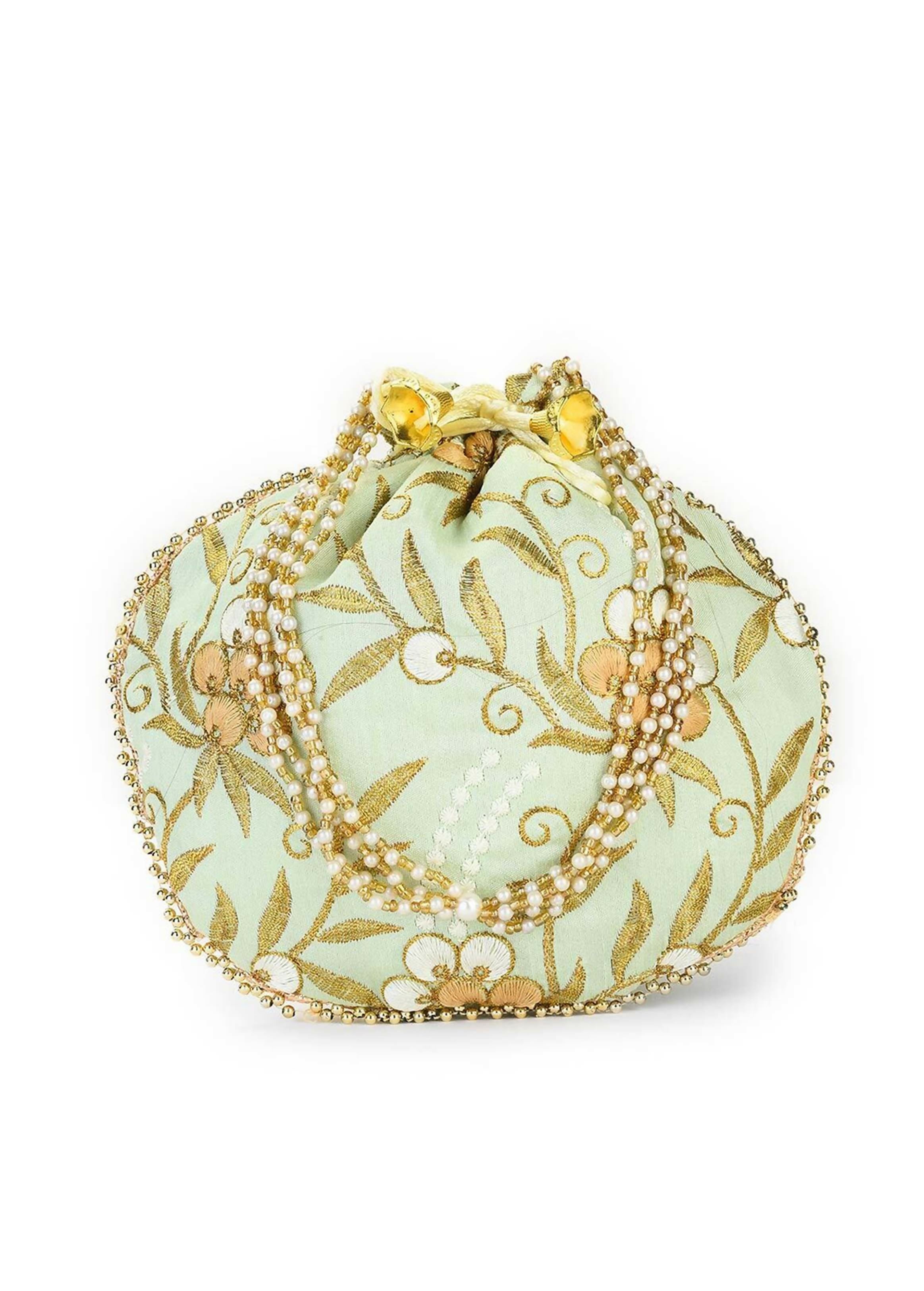 Joban Fashion Embroidered Potli Clutch - Light Ggreen