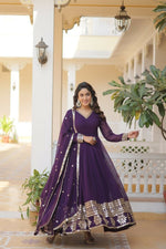 Thumbnail for Aastha Fashion Women's Purple Faux Georgette Sequins Embroidered Anarkali Dress with Dupatta - Distacart