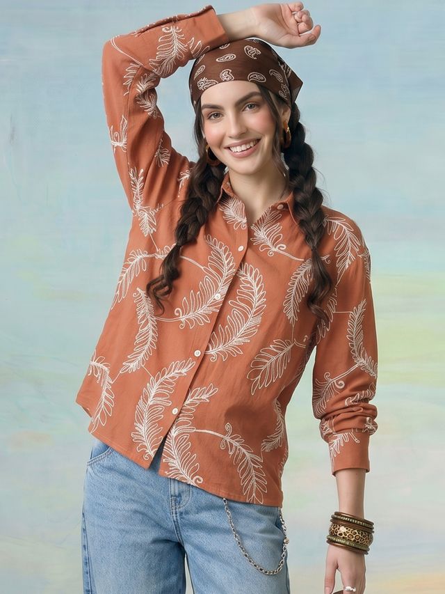 Janasya Rust Shirt Rayon Top - Dista