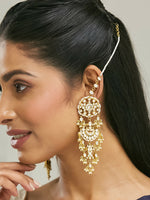 Thumbnail for Nuyug 22 K Gold-Plated Elegant Kundan Studded & Pearl Beaded Crescent Shaped Kanauti Earrings