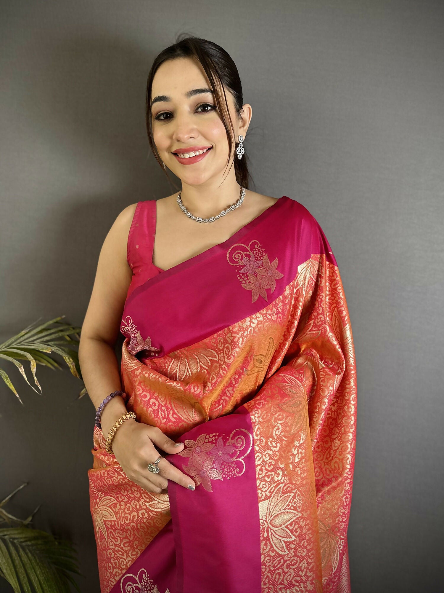 Joban Fashion Orange Intricate Zari Weaving Soft Silk Dharmavaram Saree - Dista