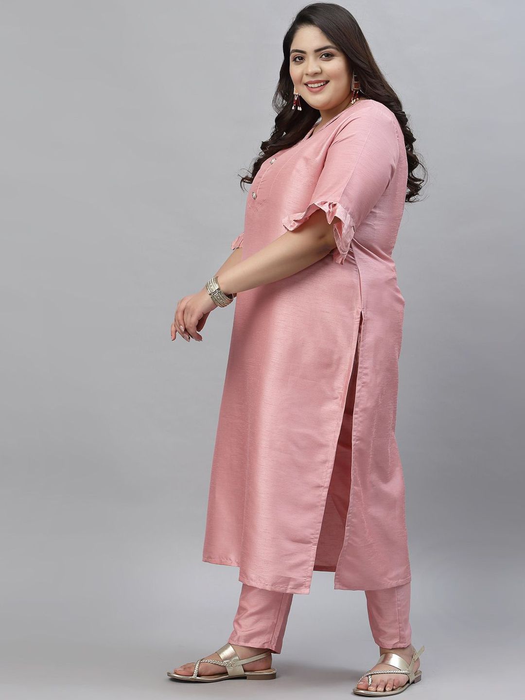 Sztori V-Neck Bell Sleeves Straight Kurta With Trousers - Distacart