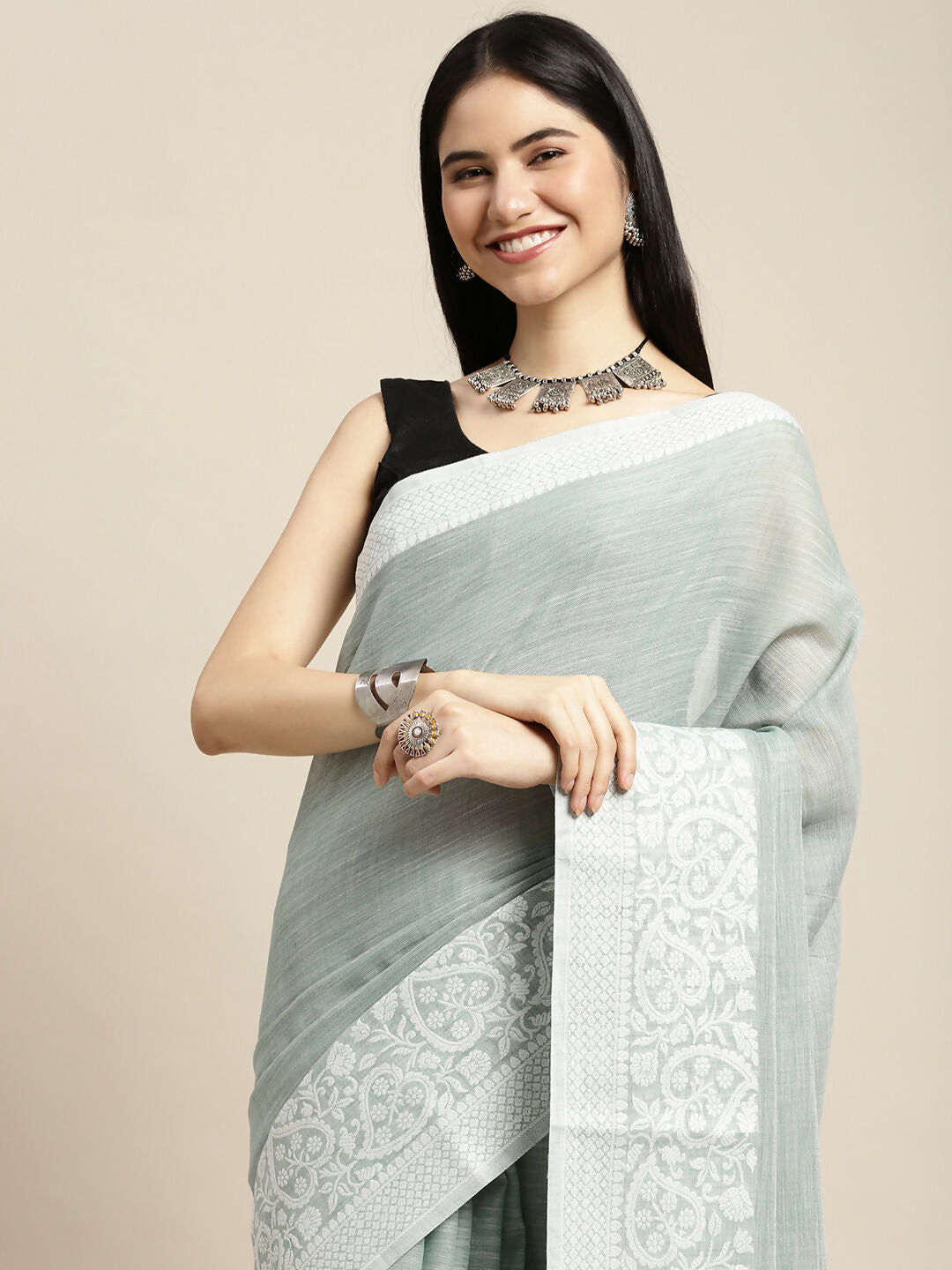 Astita Linen Sea Green Saree