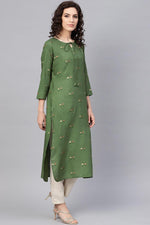 Thumbnail for Ahika Women Green Color Printed Fancy Kurti - Distacart