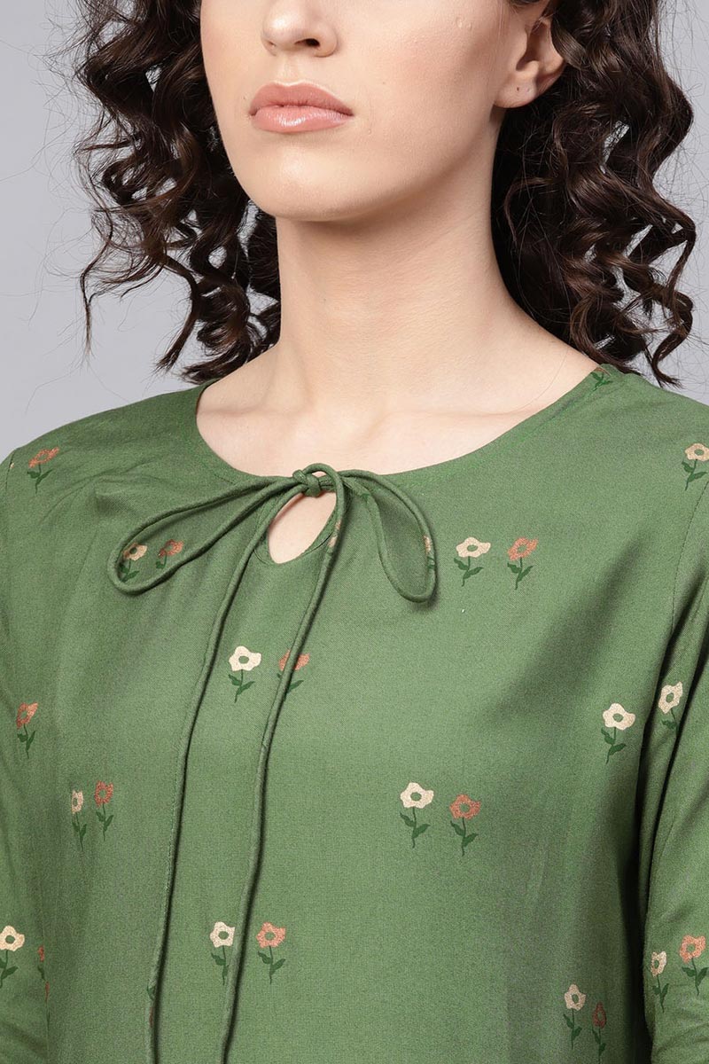 Ahika Women Green Color Printed Fancy Kurti - Distacart