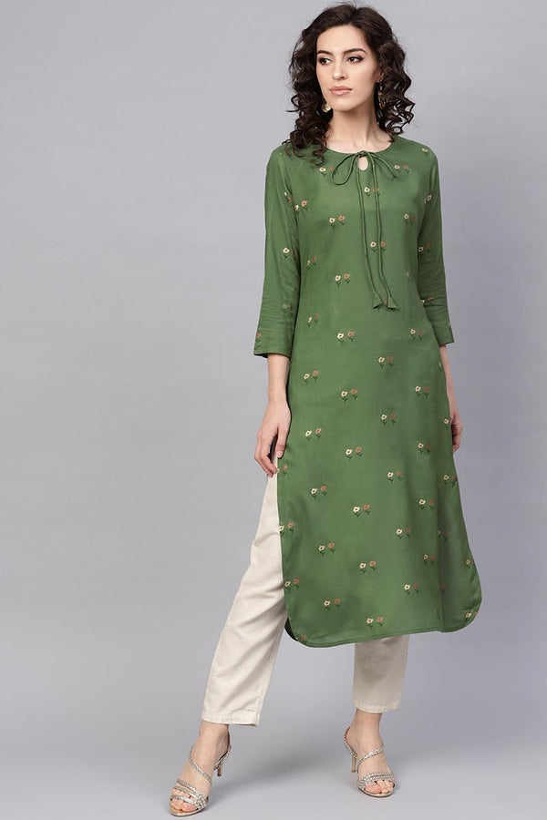Ahika Women Green Color Printed Fancy Kurti - Distacart
