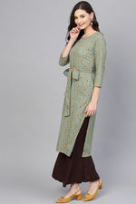 Thumbnail for Ahika Women Festive Wear Cotton Fabric Green Color Printed Trendy Kurti - Distacart