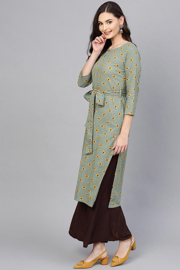 Ahika Women Festive Wear Cotton Fabric Green Color Printed Trendy Kurti - Distacart