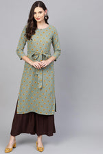 Thumbnail for Ahika Women Festive Wear Cotton Fabric Green Color Printed Trendy Kurti - Distacart