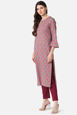 Thumbnail for Ahika Dark Beige Cotton Fabric Printed Fancy Daily Wear Kurti