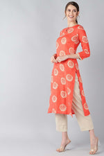 Thumbnail for Ahika Women Coral Orange & Beige Screen Printed Straight Kurta - Distacart