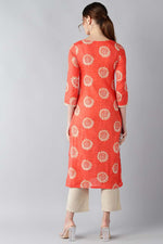 Thumbnail for Ahika Women Coral Orange & Beige Screen Printed Straight Kurta - Distacart