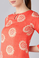 Thumbnail for Ahika Women Coral Orange & Beige Screen Printed Straight Kurta - Distacart
