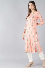 Thumbnail for Ahika Women Peach Coloured & Blue Printed Straight Kurta - Distacart