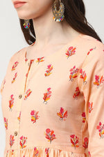 Thumbnail for Ahika Peach Cotton Ethnic Motifs Printed A Line Kurti