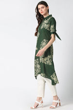 Thumbnail for Ahika Cotton Green Floral Printed A Line Kurti - Distacart