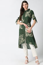 Thumbnail for Ahika Cotton Green Floral Printed A Line Kurti - Distacart