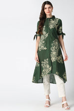 Thumbnail for Ahika Cotton Green Floral Printed A Line Kurti - Distacart