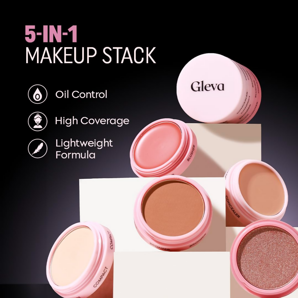 Gleva 5 In 1 Makeup stack Gleva 5 In 1 Makeup stack WIth Concealer, Bronzer, Blusher, Compact & Highlighter Smooth & Blendable Formula - Dusky - Distacart