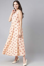 Thumbnail for Ahika Peach Pure Cotton Floral Printed Maxi Dress