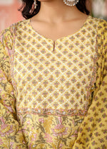Thumbnail for Kaajh Women's Yellow Floral Embroidered Cotton Kurta Pant Set With Dupatta - Distacart