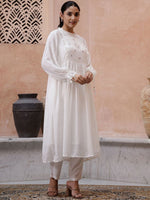 Thumbnail for Sangria Floral Embroidered Pleated Thread Work Kurta with Trouser