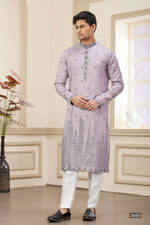 Thumbnail for Raivat Ethnic Art Silk Thread Work Kurta Pajama In Purple Colour