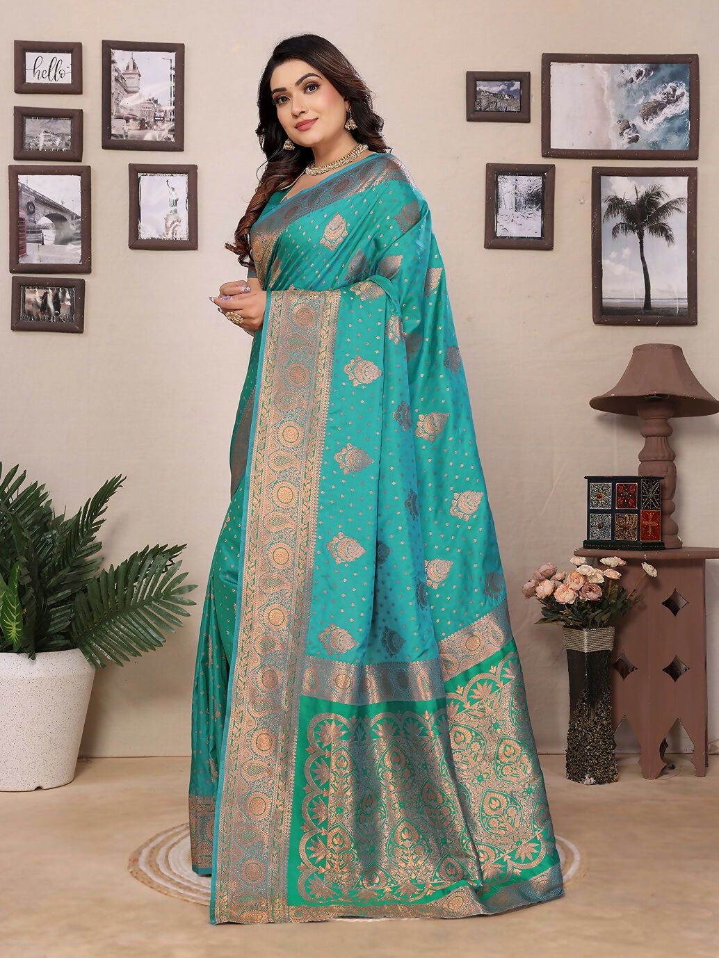 Joban Fashion Banarasi Light Green Woven Soft Silk Saree